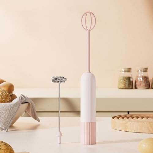 JUXDZISHW Rosado,Espumador de Leche de Mano,Batidor Manual para Café, Lattes,Mini Espumador para Capuccino, Frappe, Matcha, Chocolate Caliente,Espumador Eléctrico de Mano a Pilas para Hacer Espuma