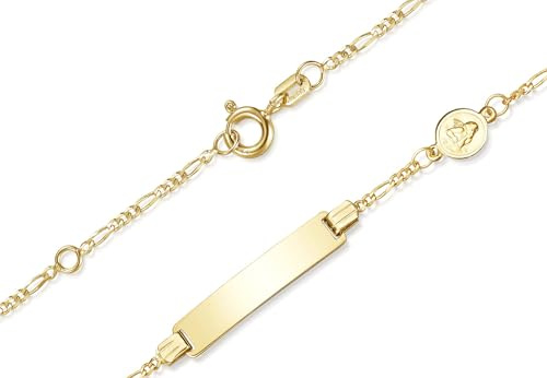 Silberkettenstore Baby- & Kinder-Gravurarmband mit Schutzengel inkl. persönlicher Gravur & Geschenksäcken in 13 cm Länge I aus echt 333 Gold gefertigt I 10 verschiedene Schriftarten