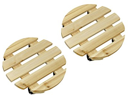 Selections Round Wooden Plant Pot Trolley Caddy Movers (30cm) - Pack of 2
