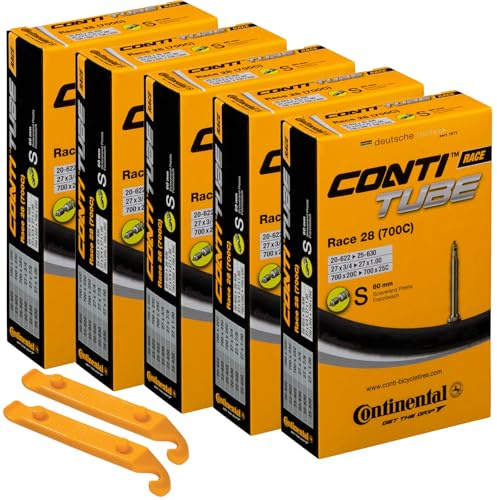 Continental Bicycle Tubes Race 28 700x20-25 S60 Presta Valve 60mm Bike Tube Super Value Bundle (Pack of 5 Conti Tubes & 2 Conti tire Lever)