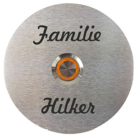 laser-diele Türklingeln – Klingelschild Edelstahl – Edelstahl Türklingel – Türklingel mit Gravur – Türklingel mit Namen – mit LED Beleuchtung – 90 mm Rund