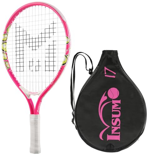 INSUM 17 inch Kids Tennis Racket for Aged 2~3 Starter, Multi-Color & Size Toddlers Tennis Racket for Baby Boys & Girls Beginner, Come with Shoulder Cover Bag for Carry(Pink)