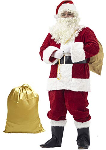 Ahititi Costume de Père Noël pour hommes - 11 pièces, Tenue professionnelle de luxe pour Noël, cosplay, taille XXXL
