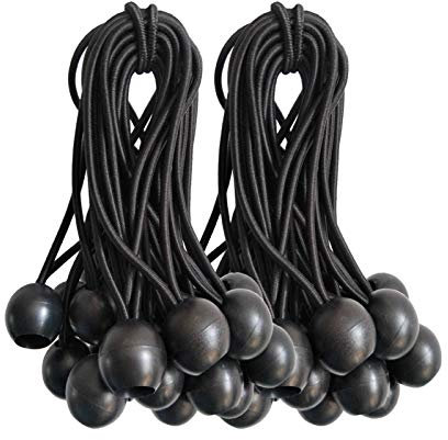 Ball Bungee Cords, 50 Packs, 6Inch Black Tie Down Cords for Tarp, Canopy Shelter, Wall Pipe, UV Resistant