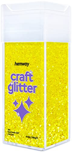 Hemway Craft Glitter Shaker Fluorescent Yellow 130g Extra Chunky | for Resin & Epoxy Crafts, Christmas Art Supplies, Nail, Body, Face, Eye, Festival, Crafting, Slime, Sparkle