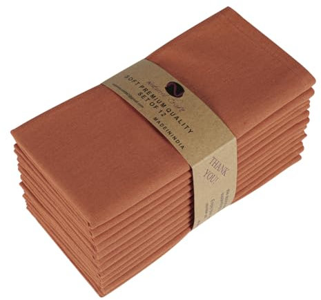 NATURALCRAFT Cloth Napkins Set of 12 Cotton Linen18x18 in Washable Napkins Cloth - Soft Durable Easter - Ideal for Hotel Farmhouse Party Wedding Dinner Spring Everyday Use Rust