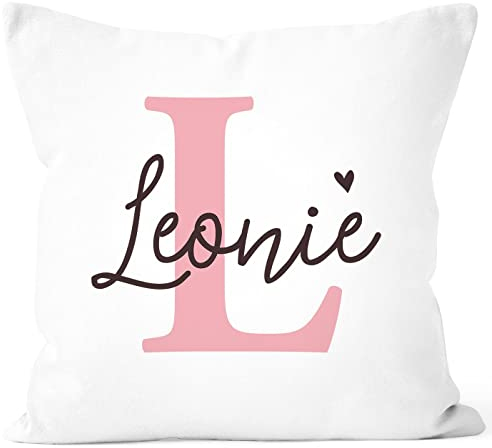 SpecialMe® Kissen-Bezug mit Namen Anfangsbuchstabe Initiale Herz Geschenk personalisiert Mädchen Jungen Mädchen weiß 40cm x 40cm