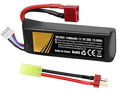 11.1V lipo Airsoft Battery 1400mAh 30C Rechargeable Hobby batteries with T Plug to Mini Tamiya Cable JST XH Connector Universal 11.1 Battery for electric Airsoft Guns splat ball gun Rifle Model