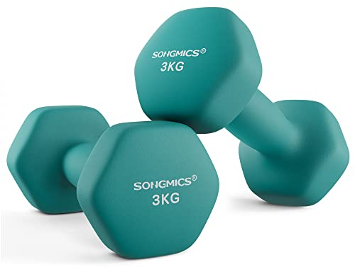 SONGMICS Hanteln, 2er Set, 2 x 3 kg, Hantelset, Kurzhanteln, Hexagon, Neopren-Beschichtung, Krafttraining, Workout, Fitnesstraining, für Zuhause, aquamarinblau SYL906Q01
