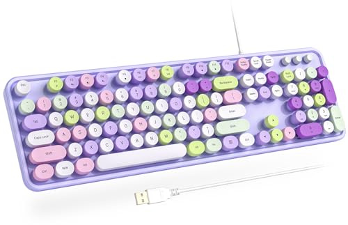 Atelus Trådbundet tangentbord, plug play USB fullstorlekstangentbord med stort sifferblock, lockindikatorer, hopfällbara stativ, för Windows 7/8/10 PC bärbar dator (lila färgglad)