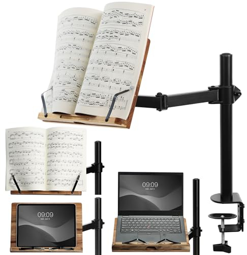 Navaris Book Stands with Clamp - Book Holder for Reading - Wood Books Stand - Works with Music, E-Readers or Tablets - 34 x 45 x 55 cm (13.39 x 17.72 x 21.65)