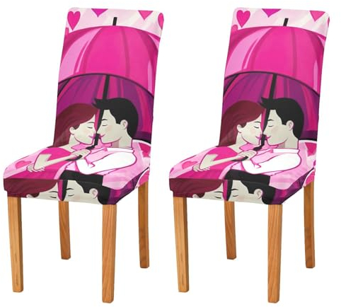 JUMBEAR Coppie coprisedie per San Valentino, per sala da pranzo, 4 pezzi, elasticizzato, rimovibile, lavabile, coprisedia decorativo