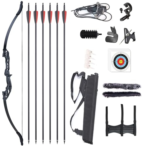 TOPARCHERY Bogenschießen Takedown Recurve-Bogen und Pfeile Set für Erwachsene 20-55 lbs Aluminium-Legierung Riser Split-Typ Jagd Bogenschießen Longbow Kit Right Hand (20LB)