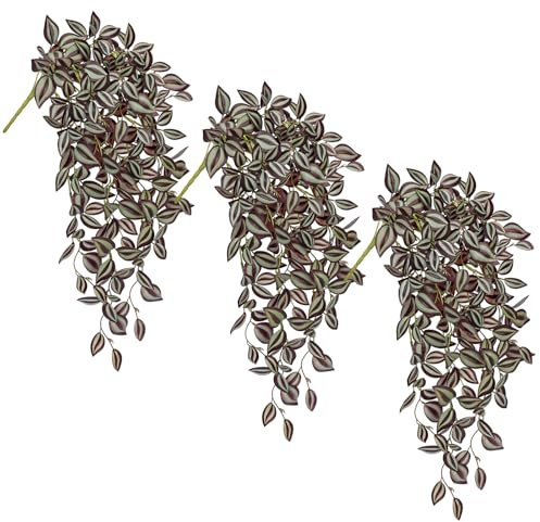 Arborus 3 STK Künstliche Zweige Künstliche Hängepflanze ohne Topf 57 cm Künstliche Hängende Zweige Künstliche Tradescantia Lila Kunstpflanzen Zweig Deko für Wohnzimmer Küche Regal Deko