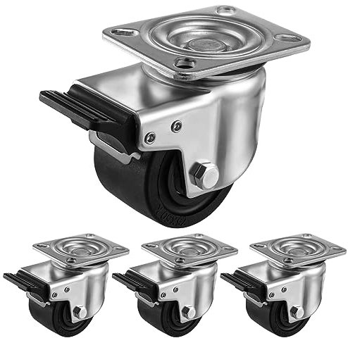 Humagineer 70mm Schwerlastrollen Flach mit Bremse, Tragfähigkeit 2000KG, Extra Breite Reifen 360Grad Industrie-Rollen, Geeignet für jeden Boden, Langlebige Nylon-Rollen für Ausrüstung,Maschinen,4 Pack