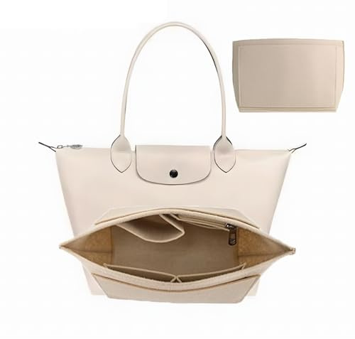 Nircho Filtorganiseringsinsats för Longchamp Organisatör med flera fickor, dragkedja, plånbok, vikbar väska för Longchamp (beige, M)