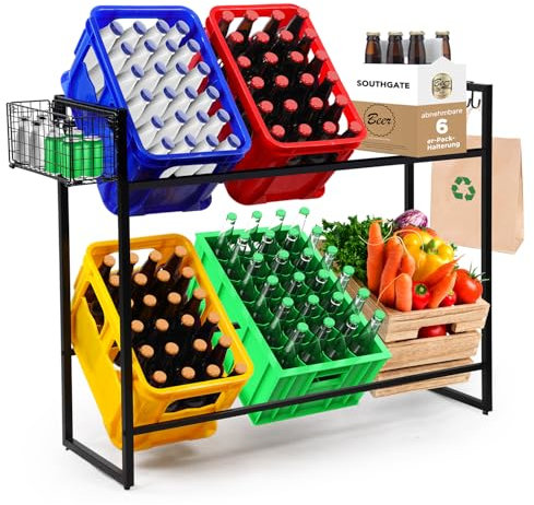 SOUTHGATE Getränkekistenregal 6 Kisten | Höhenverstellbar & Stabiles Metallregal für Bier, Wasser, Obst | Mit Ablage & Seitentaschen | Für Küche, Keller, Garage (Schwarz)​