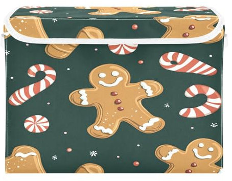 Ewusp Scatole natalizie di pan di zenzero con coperchio e manici, grandi, pieghevoli, in tessuto, per armadio, organizer per casa, ufficio, stanza dei bambini
