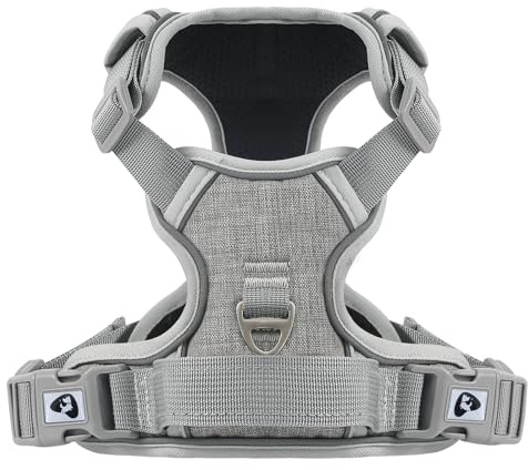 Belababy Dog Harness Small Dog, Anti Pull Dog Harness with Soft Padded Handle for Walking Training, Adjustable Reflective for Small Medium Large Dogs, Gray S