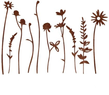 Super Idee Set di 10 tappi da giardino in metallo, fiori e foglie, decorazione da giardino, decorazione arrugginita, spina per aiuole, spina decorativa in metallo, primavera ruggine