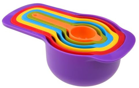 PARENCE.- Set di 6 misurini e cucchiai colorati - Dimensioni precise da 7,5 ml a 250 ml - Cucchiai da cucina impilabili per pasticcini, cucina, caffè, tè, spezie