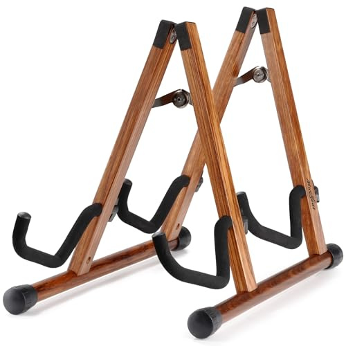 Musbeat Soporte doble para guitarra en forma de A para 2 guitarras (acústica/bajo eléctrico/banjo) con almohadilla de espuma – Soporte de suelo fuerte para estudio y hogar
