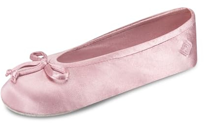 isotoner Women's Satin Ballerina Slippers with Soft Tie Bow and Suede Sole, Dark Orchid, X-Large