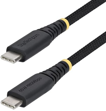 StarTech. com 15 cm USB C-laddningskabel, 60 W (3A) PD, flätad nylon/TPE-mantel med dubbla lager, robust USB typ C-laddningskabel