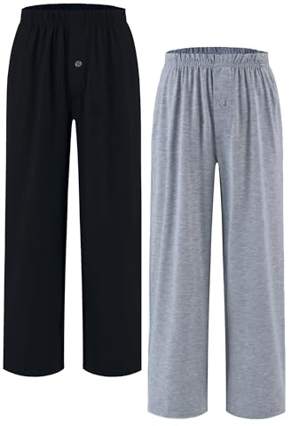 Arshiner Pojke Pyjamasbyxor 2-pack mjuka och bekväma med knappar fram enfärgad ledig lång med 2 fickor pyjamasbyxor för pojkar 7–15 år