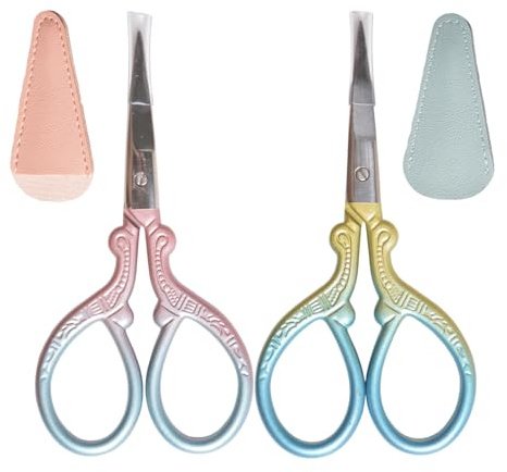 Weilin 2 Pcs Embroidery Scissors, Sewing Craft Scissors Small, Stainless Steel Craftscissors for Sewing Threading Needlework Handicraft Trimming with Leather Protective Case
