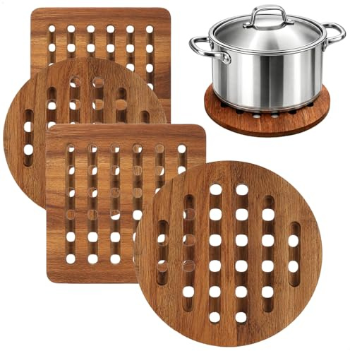 com-four® 4x grytunderlägg i akaciaträ, värmeskydd för kastruller | stekpannor - ugnsformar och tallrikar