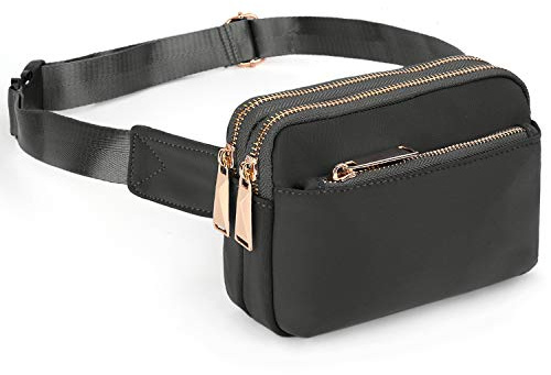 Bauchtasche Hüfttasche UTO für Herren und Damen wasserdichte NylonMode Schlanke, leichte Wasit Pack Tasche mit 3 Reißverschlusstaschen Grau