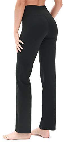 icyzone Damen Bootcut Yogahose Lange Sporthose Hohe Taille Flare Fitness Training Hosen (L, Schwarz)