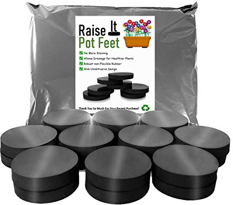 Raiseit Pot Feet - Flower/Plant Pot Feet for Invisible Lifting of Pots - Hard Wearing Non Compression Rubber - PACK OF 15 Discreet Low Profile Anti-Slip Rubber