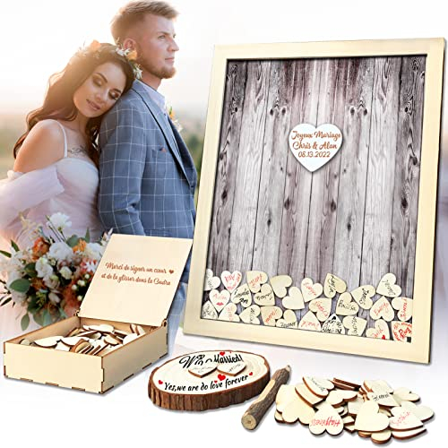 Neamon Livre d'or pour Le Mariage Panneau de Stylo Alternatif Cadre en Bois pour Le baptême Décoration de la fête d'anniversaire 120 Coeurs