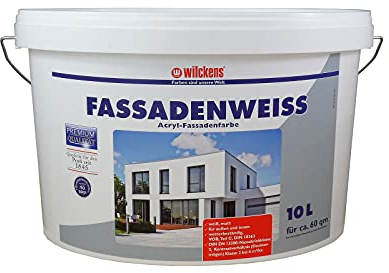 Wilckens FassadenweissWeiß Dispersionsfarbe für den Außenbereich | Hochdeckende Wand- und Deckenfarbe mit matter Oberfläche | 5 Liter