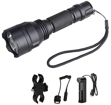 WESLITE Taktisk ficklampa med tryckomkopplare, 1 300 lumens högeffekt LED militärficklampa 1 läge uppladdningsbar LED-jaktficklampa med tryckbrytare, Picatinny-stöd, batteri och laddare