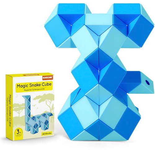 ECHOCUBE Serpent Magique, 48 Pièces Magique Cube de Serpent Casse-tête Cadeaux de Fête, Jouets Créatifs Magic Ruler Twist Puzzle Snake Cube pour Enfants/Adultes (Bleu)