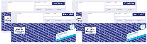 AVERY Zweckform 1020 Kurzbrief (1/3 A4, mit 1 Blatt Blaupapier, 100 Blatt) weiß (Packung mit 4)
