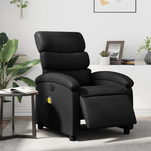 Homgoday Poltrona massaggiante elettrica per TV, poltrona relax con funzione reclinabile, poltrona reclinabile, poltrona reclinabile, schienale regolabile, per soggiorno, in similpelle nera