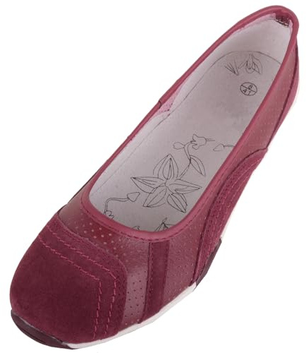 Womens Genuine Leather Slip On Casual Ballerina Style Pump Dolly Shoes - Burgundy - UK 5