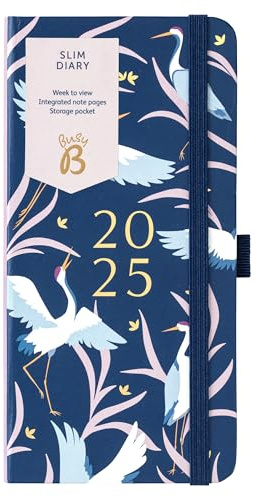 Busy B 2025 smal veckoplanerare med fågelskydd – kompakt designfickdagbok, veckoöversikt, layouter, anteckningssidor och förvaringsficka – handväskstorlek journal för organisation