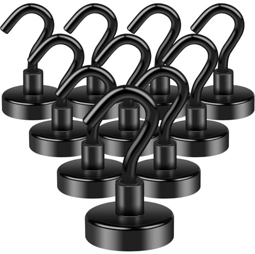 Aenienoe 10 Pack Magnetic Hooks Heavy Duty 35lb Strong Magnet Hook Neodymium Magnets Hooks for Cruise Cabins Kitchen Fridge Van Classroom Office Camping Accessories 20mm Black