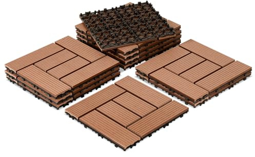 Jiubiaz 30 x 30 cm WPC terrassplattor, WPC klickplattor, terrassplattor med klicksystem, golvbeläggning för balkong terrass – väderbeständig med dräneringsfunktion, 110 stycken för 10 m² brun