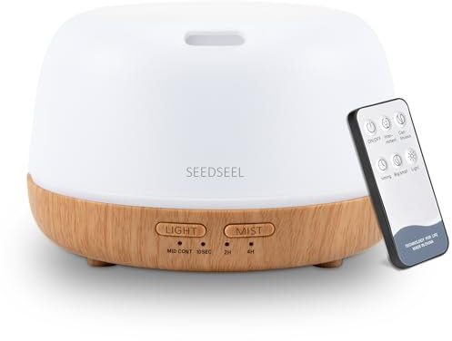 SEEDSEEL 300ml Aromatherapy Diffuser with Remote Control, 7-Colour LED Light, Ultrasonic Cool Mist, Quiet Operation, Auto-Off, Essential Oil Diffuser for Home, Office, Yoga