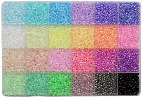 Tibaoffy Perline in vetro 8/0 da 3 mm, 24 colori, kit per la creazione di gioielli (6720 pezzi) con scatola organizer