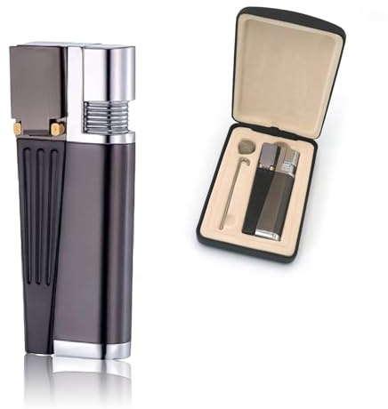 Tcairzl Foldable Lighter Multi-Purpose 2 in 1 Slant Jet Soft Flame Open Lighter Refillable Metal Torch Lighter with Accessories, Heavy-Duty Gift Box for Men Women Camping Kitchen (Without Gas) (1)