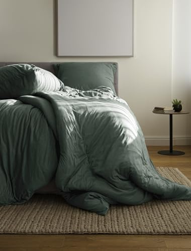 Bierbaum Bed Linen 4135, Jersey Melange Plain, Designed in Germany, Green 30, 155 x 220 and 80 x 80 cm, Comfort Size