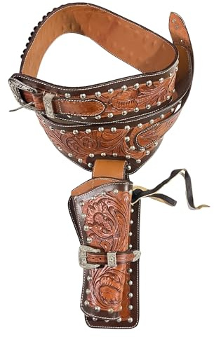 Warreplica Western Vapenhölster .45 Kaliber Cowboyhölster för Revolver Fullnarvat Läder Vapenhölster- Reproduktion (Ammunitionslooppatron .22 Cal-5mm, Storlek-0 (30-32 tum))