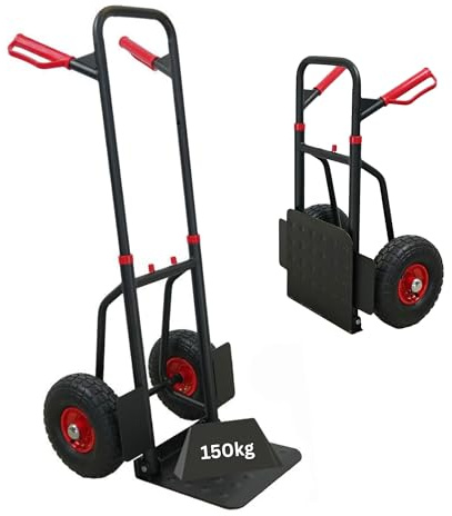 PROREGAL Carrello di trasporto professionale TAURUS 150 pieghevole ed estensibile 110x50x57cm Portata 150kg Struttura in acciaio con ruote pneumatiche, maniglie e protezioni Rosso-Nero Diavolo